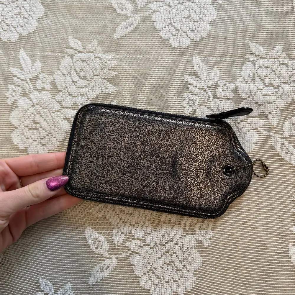 Coach XL Hangtag Metallic Leather Zip Pouch